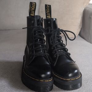 Dr. Martens Black Combat Boots with Yellow Stitching